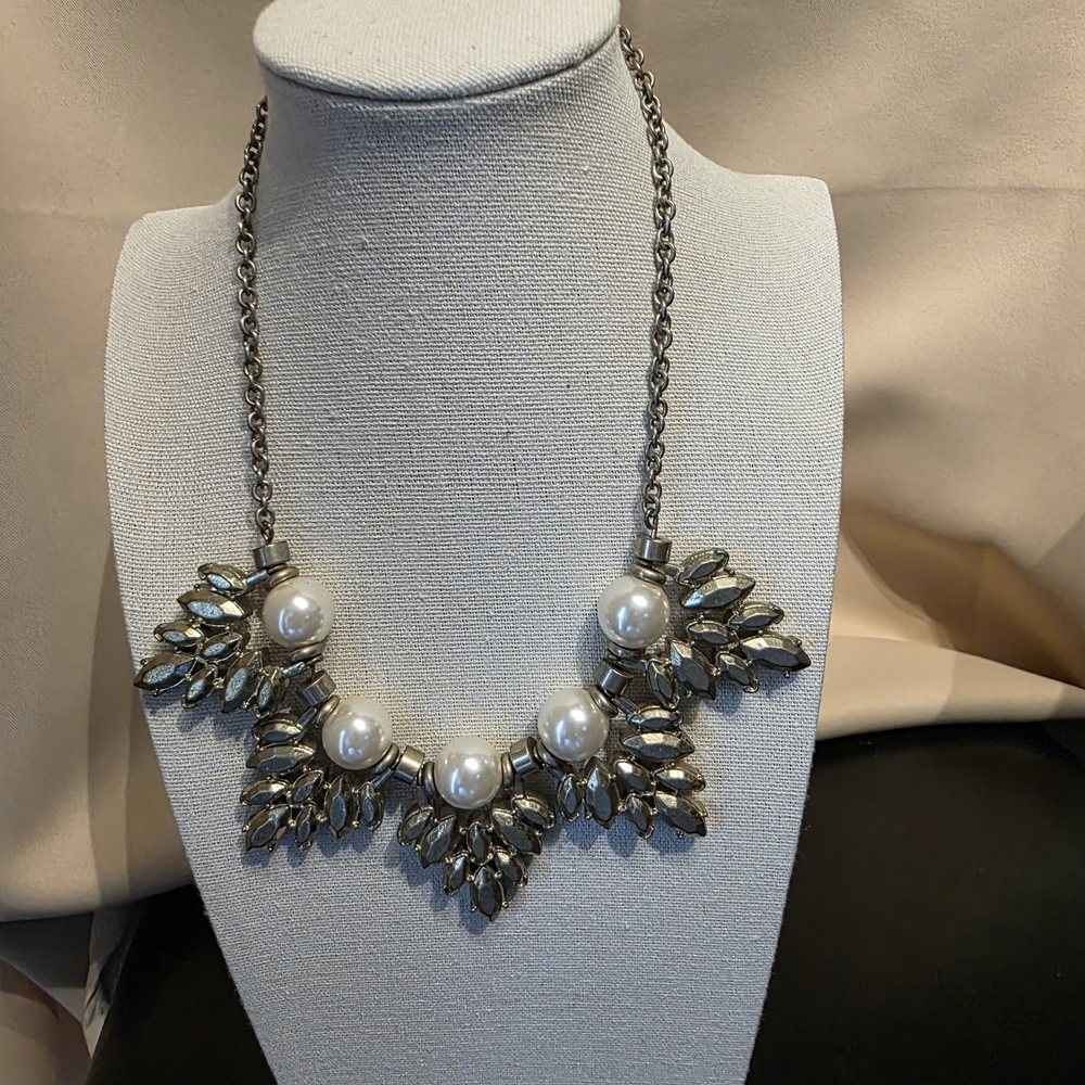 Silver and White Crystal Statement Necklace